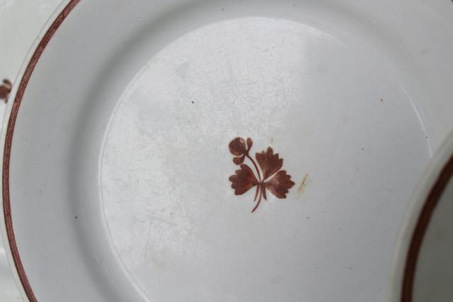photo of Tea Leaf pattern white ironstone china w/ copper luster stack of antique plates #6
