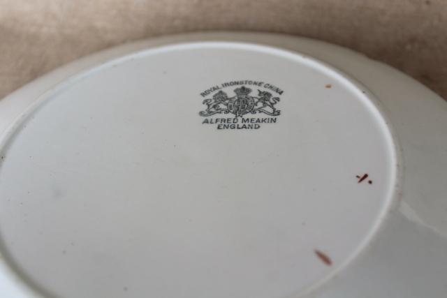 photo of Tea Leaf pattern white ironstone china w/ copper luster stack of antique plates #10