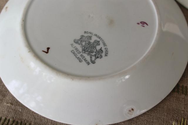 photo of Tea Leaf pattern white ironstone china w/ copper luster stack of antique plates #11
