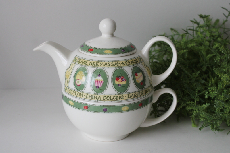 photo of Tea for one English teas print vintage ceramic pot & mug, Arthur Wood & Sons England  #1