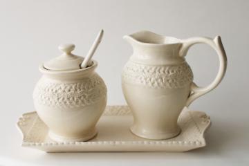 catalog photo of Tea with Alice creamware style ceramic cream & sugar set, David's Castle