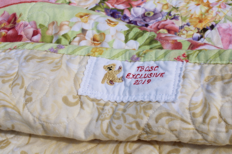 photo of Teddy Bear Quilt Studio Creations full size quilt floral prints cotton patchwork pink & green  #6