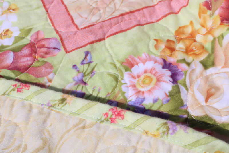 photo of Teddy Bear Quilt Studio Creations full size quilt floral prints cotton patchwork pink & green  #9