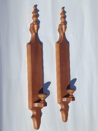 photo of Tell City label maple wall sconces, vintage hardwood candle sconce pair #1