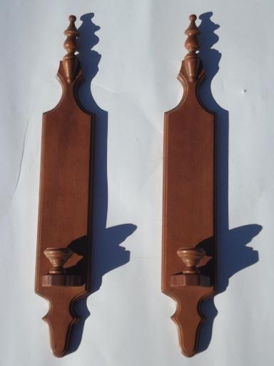 photo of Tell City label maple wall sconces, vintage hardwood candle sconce pair #2