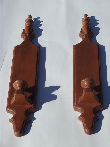 photo of Tell City label maple wall sconces, vintage hardwood candle sconce pair #4