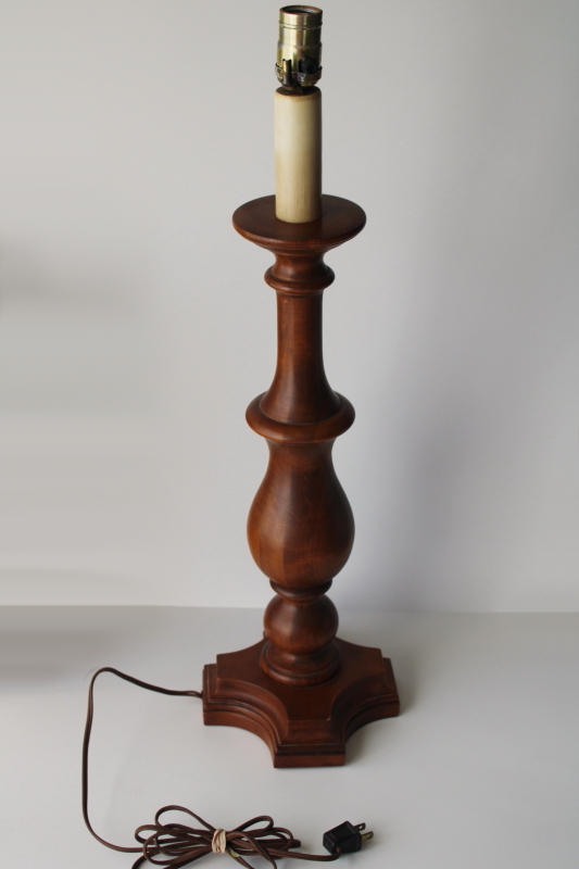 photo of Tell City table lamp, MCM vintage tall candlestick lamp deep brown walnut wood  #1