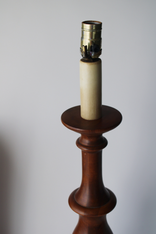 photo of Tell City table lamp, MCM vintage tall candlestick lamp deep brown walnut wood  #2