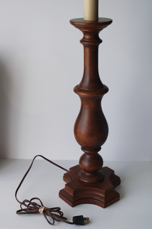 photo of Tell City table lamp, MCM vintage tall candlestick lamp deep brown walnut wood  #3