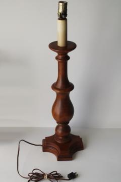 Tell City table lamp, MCM vintage tall candlestick lamp deep brown walnut wood 