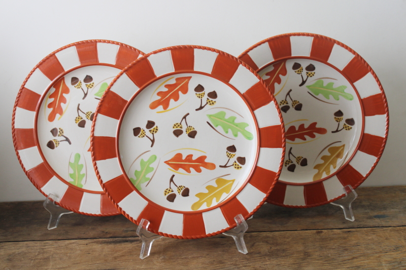 photo of Temp Tations Old World hand painted fall leaves & acorns pattern dinner plates never used  #1