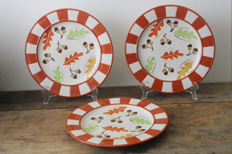 photo of Temp Tations Old World hand painted fall leaves & acorns pattern dinner plates never used  #2