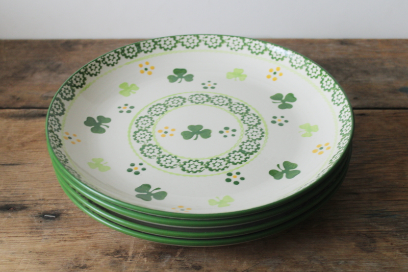 photo of Temp Tations Old World hand painted shamrock lucky clover pattern dinner plates never used  #1