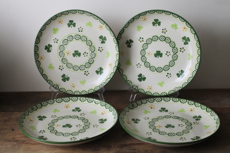 photo of Temp Tations Old World hand painted shamrock lucky clover pattern dinner plates never used  #2