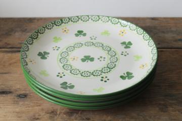 catalog photo of Temp Tations Old World hand painted shamrock lucky clover pattern dinner plates never used 