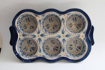 Temp-tations Old World blue oven safe hand painted pottery muffin pan