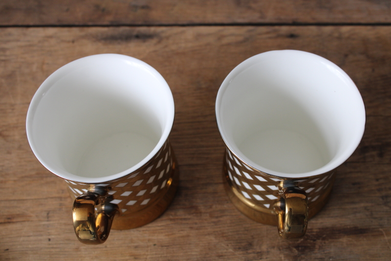 photo of Ten Strawberry Street metallic gold gingham plaid ceramic mugs, vintage 1990s style holiday  #2