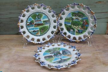 photo of Tennessee souvenirs, lot of china plates pierced border gold & blue luster vintage Japan