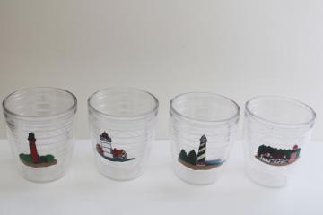 catalog photo of Tervis insulated plastic tumblers, set of 4 drinking glasses different lighthouses