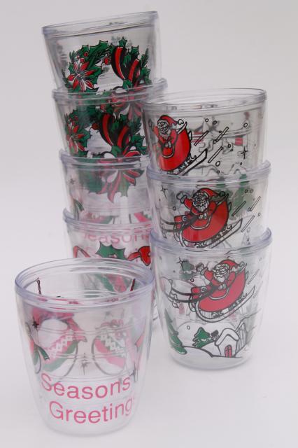 photo of Tervis style clear plastic insulated tumblers, Christmas Santa holiday drinking glasses #1