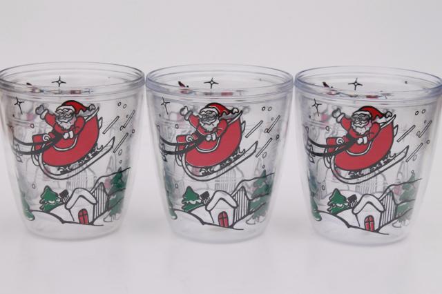 photo of Tervis style clear plastic insulated tumblers, Christmas Santa holiday drinking glasses #3