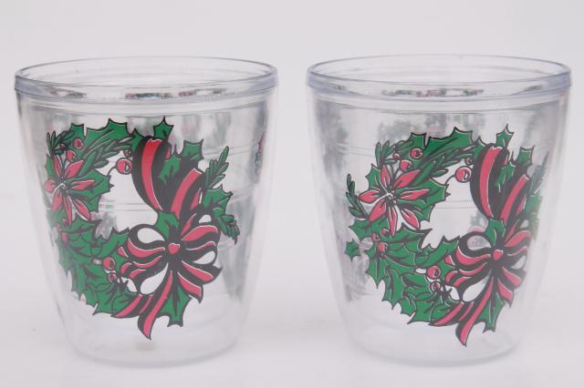 photo of Tervis style clear plastic insulated tumblers, Christmas Santa holiday drinking glasses #4