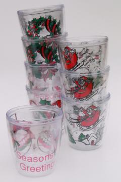 catalog photo of Tervis style clear plastic insulated tumblers, Christmas Santa holiday drinking glasses