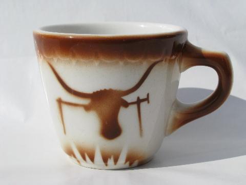 photo of Texas longhorn steer, old deco airbrush restaurant china coffee cup #1