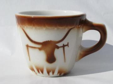 catalog photo of Texas longhorn steer, old deco airbrush restaurant china coffee cup