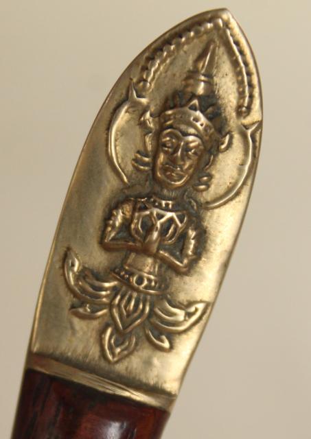 photo of Thailand brass utensils, teak handled flatware, tiny cocktail forks & spoons Siam vintage #8