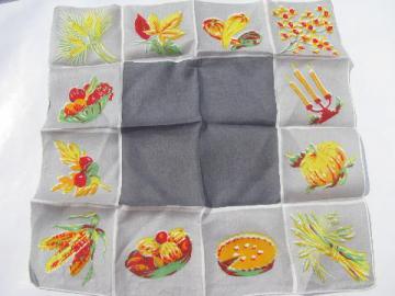 catalog photo of Thanksgiving fall harvest holiday printed hanky, vintage cotton handkerchief