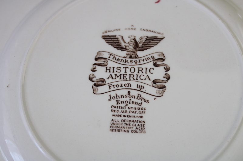 photo of Thanksgiving plate vintage Johnson Bros Historic America multi colored print transferware china  #6