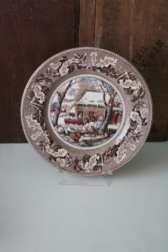 catalog photo of Thanksgiving plate vintage Johnson Bros Historic America multi colored print transferware china 