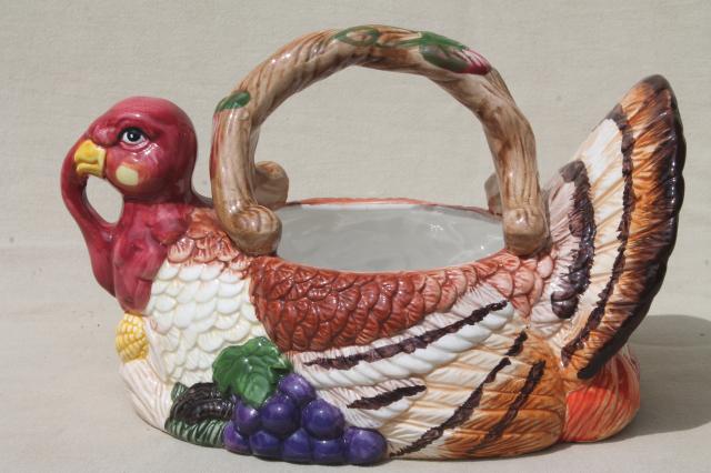 photo of Thanksgiving tom turkey ceramic centerpiece basket to hold flowers, greenery, fruit #2