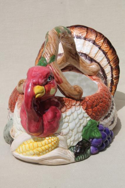 photo of Thanksgiving tom turkey ceramic centerpiece basket to hold flowers, greenery, fruit #5