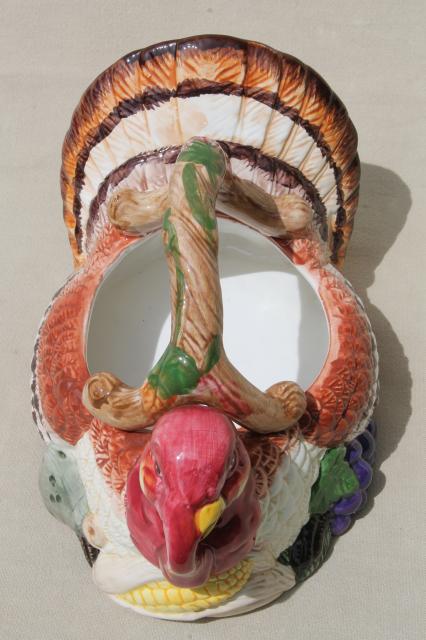 photo of Thanksgiving tom turkey ceramic centerpiece basket to hold flowers, greenery, fruit #7