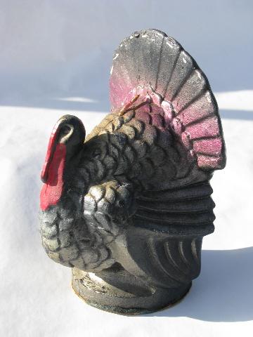 photo of Thanksgiving turkey, big vintage holiday figural candle, Gurley label #1