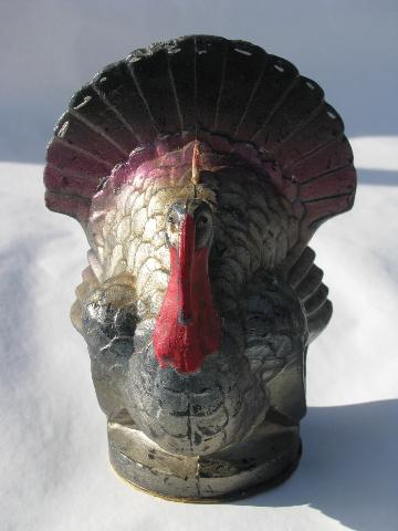 photo of Thanksgiving turkey, big vintage holiday figural candle, Gurley label #2