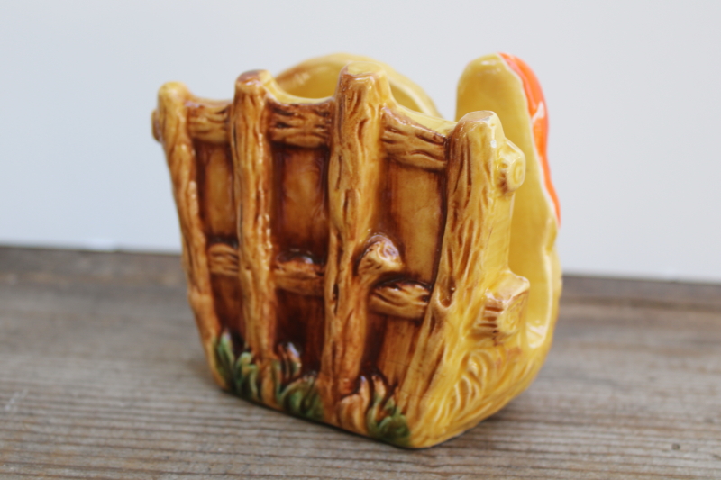 photo of Thanksgiving turkey table decor napkin holder, vintage Japan hand painted ceramic figure  #2