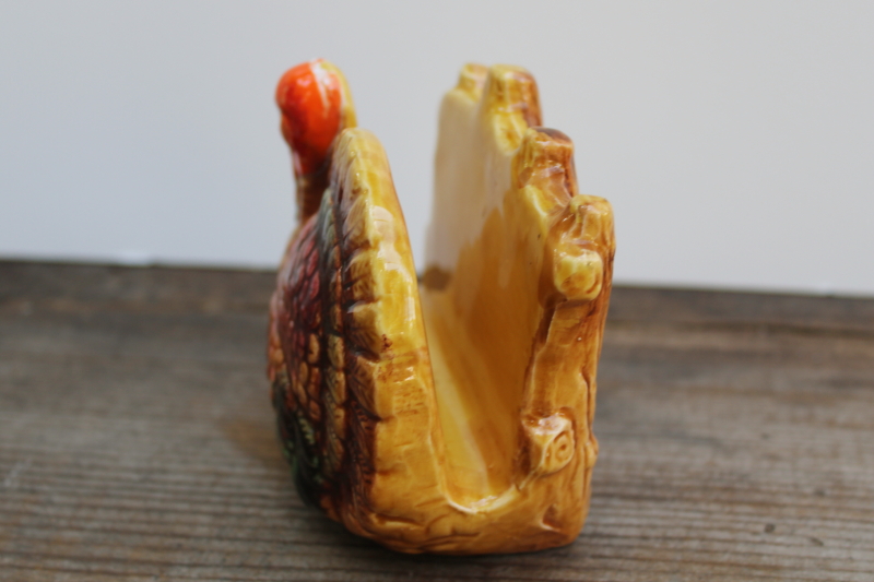 photo of Thanksgiving turkey table decor napkin holder, vintage Japan hand painted ceramic figure  #3