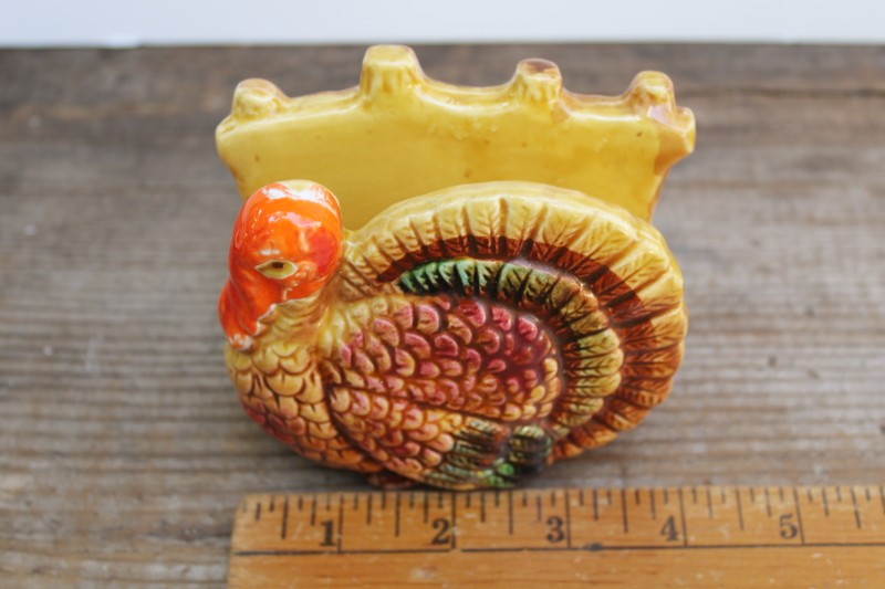 photo of Thanksgiving turkey table decor napkin holder, vintage Japan hand painted ceramic figure  #4