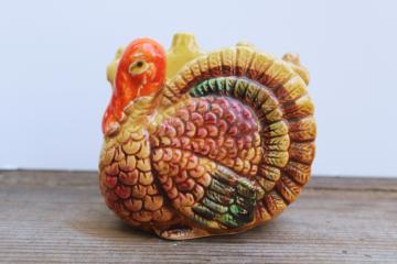 catalog photo of Thanksgiving turkey table decor napkin holder, vintage Japan hand painted ceramic figure 