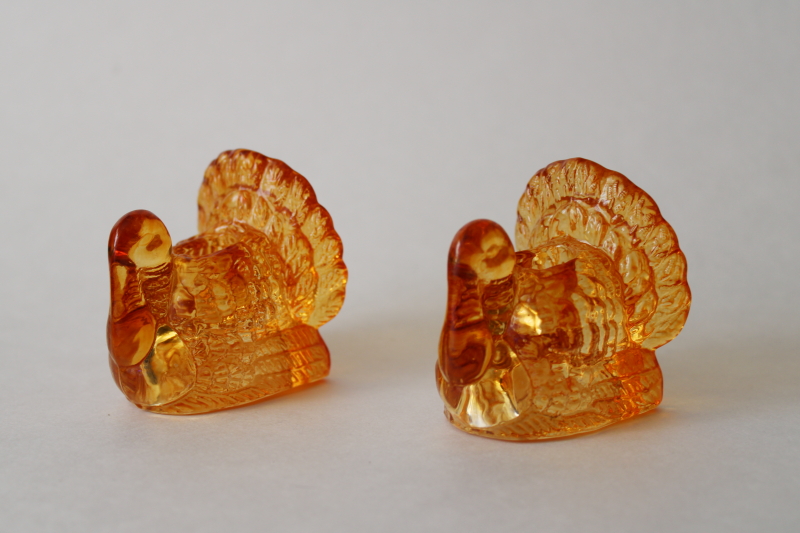 photo of Thanksgiving turkey tiny glass candle holders, amber tint turkeys fall decor  #1