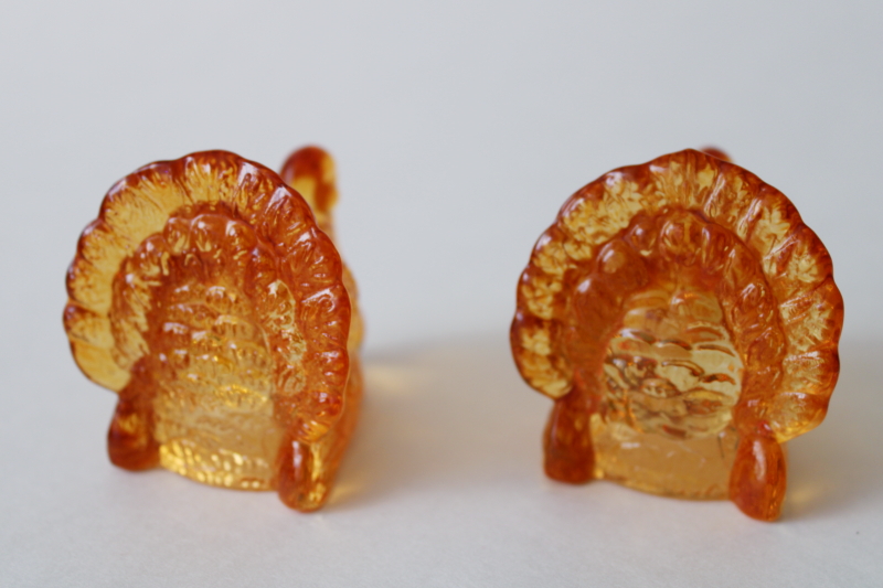 photo of Thanksgiving turkey tiny glass candle holders, amber tint turkeys fall decor  #4