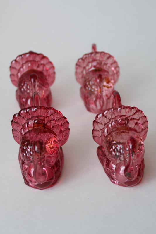 photo of Thanksgiving turkey tiny glass napkin holder rings, cranberry color turkeys fall decor  #2