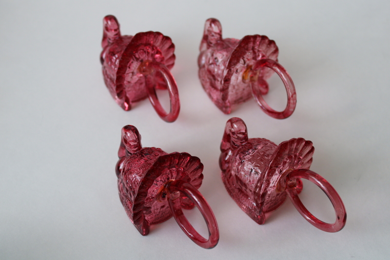 photo of Thanksgiving turkey tiny glass napkin holder rings, cranberry color turkeys fall decor  #4