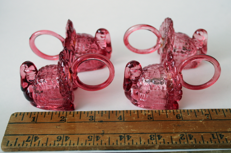 photo of Thanksgiving turkey tiny glass napkin holder rings, cranberry color turkeys fall decor  #5