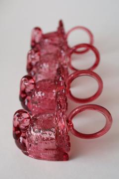 catalog photo of Thanksgiving turkey tiny glass napkin holder rings, cranberry color turkeys fall decor 