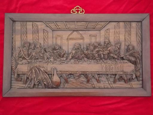 photo of The Last Supper vintage carved wood picture, 23 1/2 inches long in frame #1