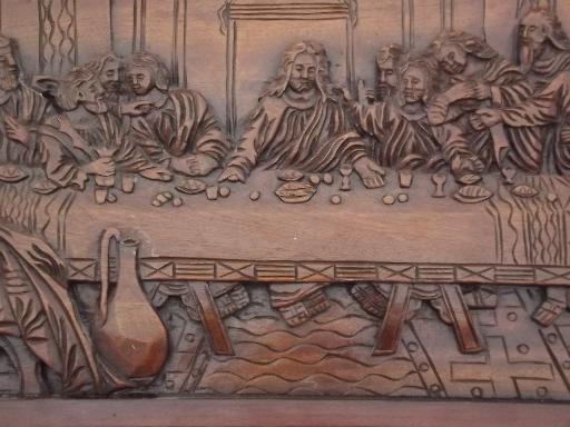 photo of The Last Supper vintage carved wood picture, 23 1/2 inches long in frame #2